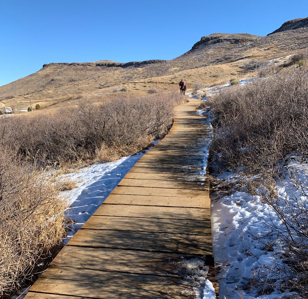 North Table Mountain dog-friendly boardwalk in winter