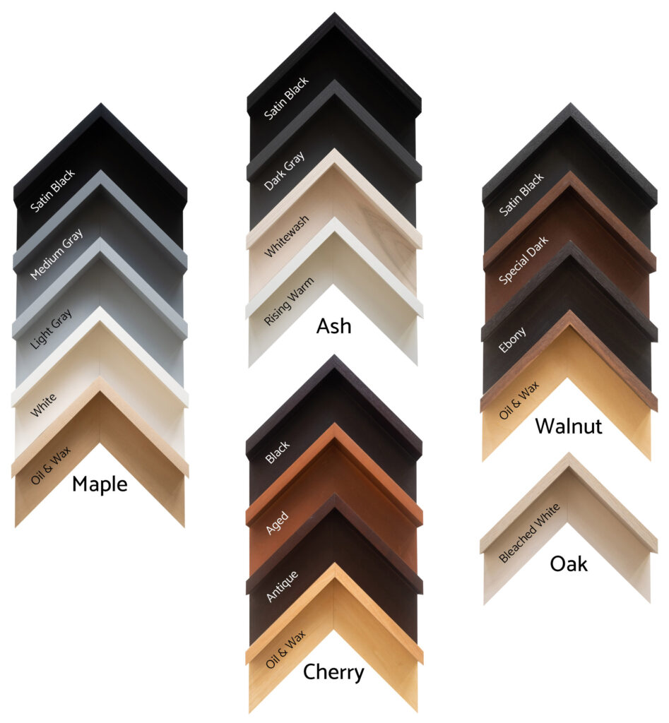 Hardwood Frames in maple, ash, cherry, walnut and oak in various stain colors